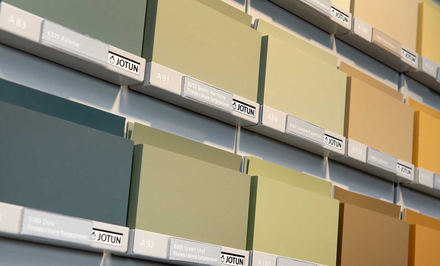 Colour wall showing Jotun colour samples