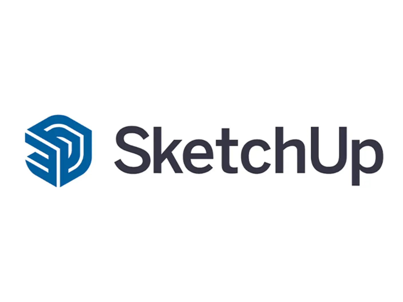 SketchUp-logo med et blått geometrisk ikon og merkevarenavnet i svart tekst