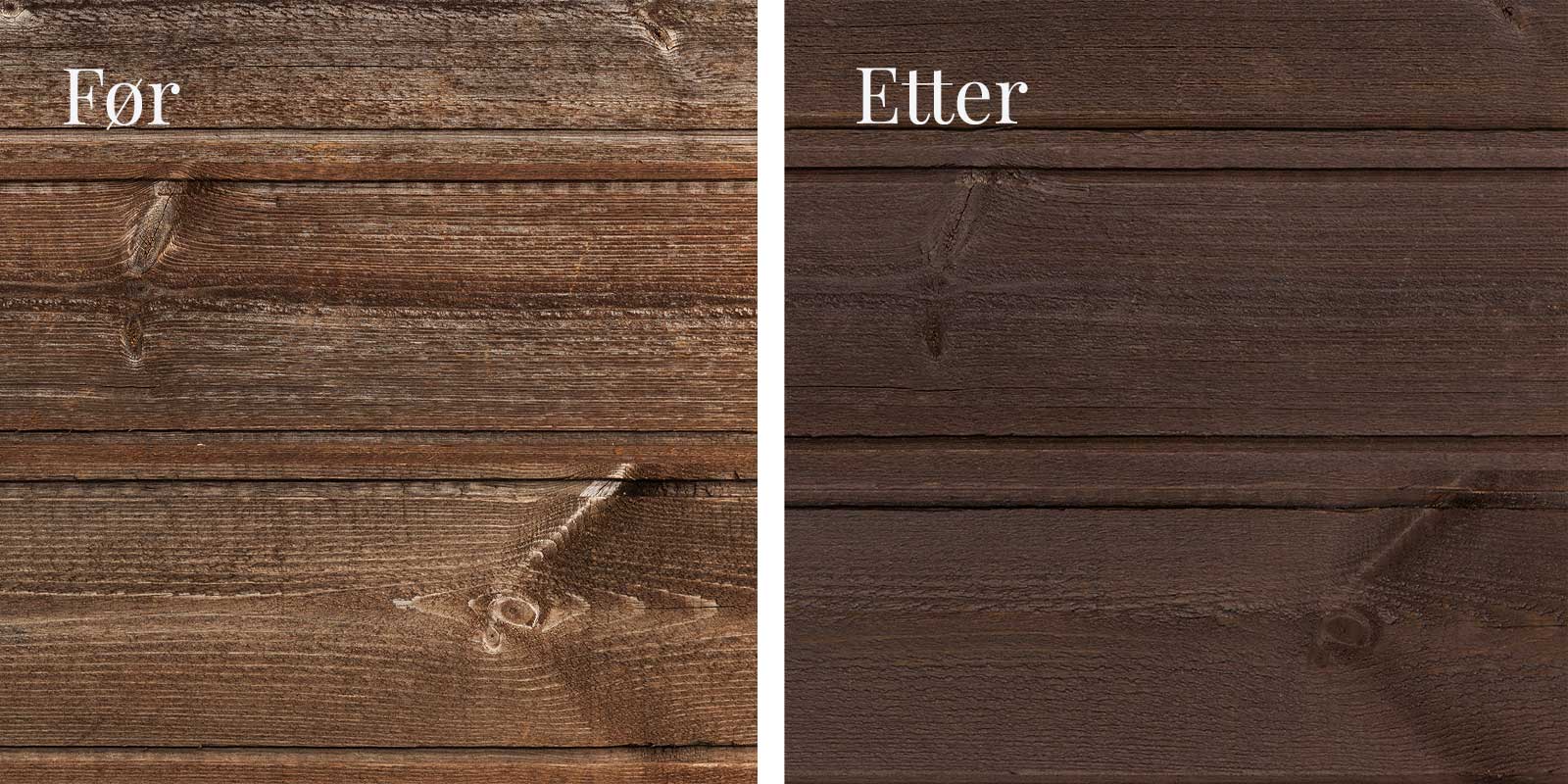 TREBITT WoodCare i fargen 9155 RICH BROWN - før- og etterbilde