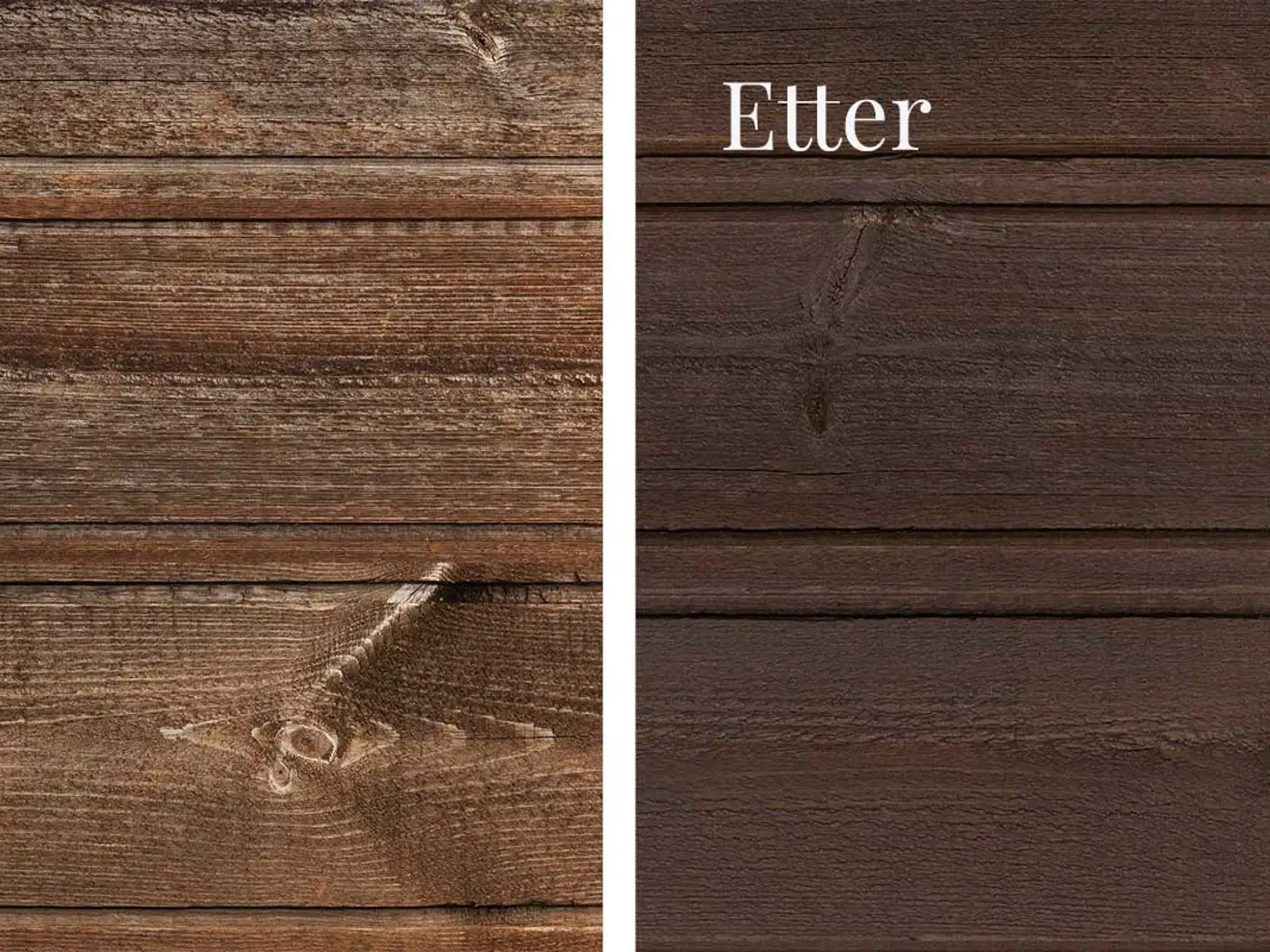 TREBITT WoodCare i fargen 9155 RICH BROWN - før- og etterbilde